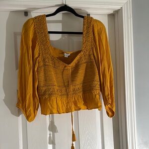 Yellow Crochet Detail Women's Top